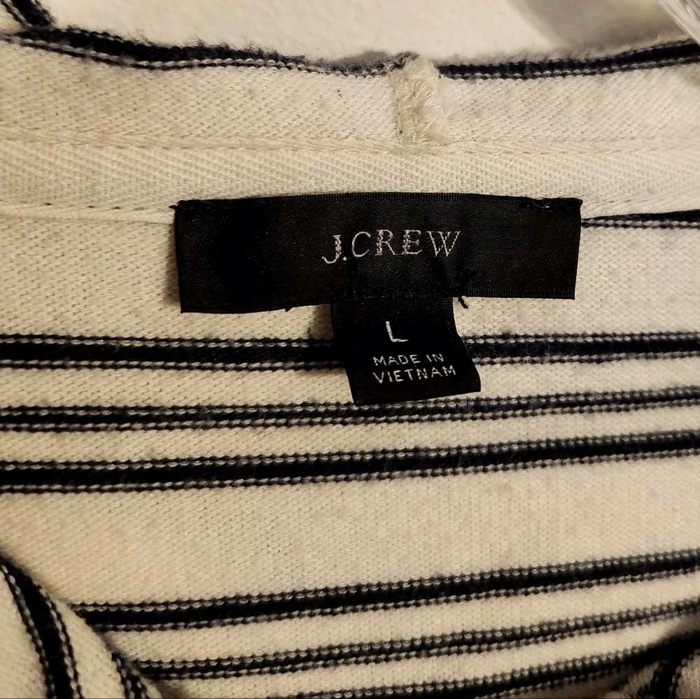 J. Crew | Women's Cream and Black Striped Hoodie Pullover (Size Large)